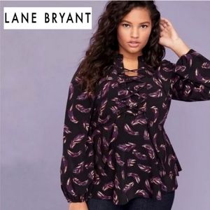 LANE BRYANT Lace Up Feather Print Top w/ Peplum